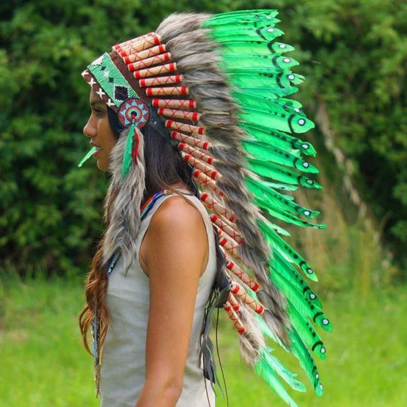 Novum Crafts Feather Headdress | Native American Indian Inspired | Green - Image 2